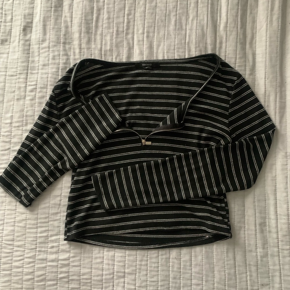 Black Striped Crop Top